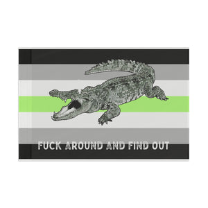Agender PRIDE Fuck Around and Find Out Gator Rage Flag Home Decor - Gemmed Firefly