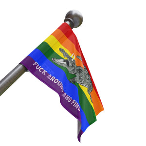 Gay PRIDE Rainbow Fuck Around and Find Out Gator Rage Flag Home Decor - Gemmed Firefly