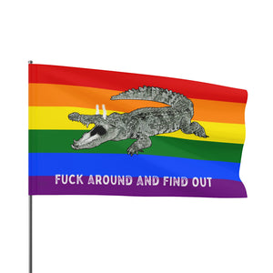 Gay PRIDE Rainbow Fuck Around and Find Out Gator Rage Flag Home Decor - Gemmed Firefly