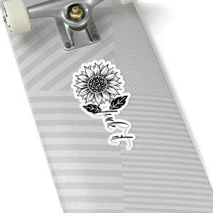 Sunflower 'fuck it' Script Kiss-Cut Sticker — Black Floral Laptop Decal