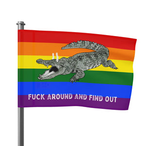 Gay PRIDE Rainbow Fuck Around and Find Out Gator Rage Flag Home Decor - Gemmed Firefly