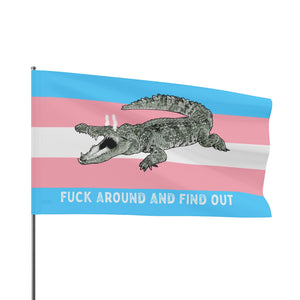Transgender "Fuck Around and Find Out" Gator Rage LGBT PRIDE Flag 2024 Home Decor - Gemmed Firefly