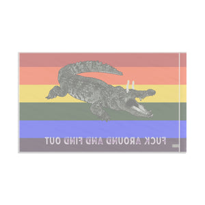 Gay PRIDE Rainbow Fuck Around and Find Out Gator Rage Flag Home Decor - Gemmed Firefly