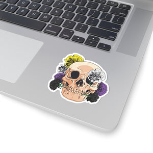 Skull with Non-Binary Flowers Kiss-Cut Sticker