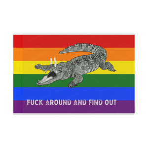Gay PRIDE Rainbow Fuck Around and Find Out Gator Rage Flag Home Decor - Gemmed Firefly