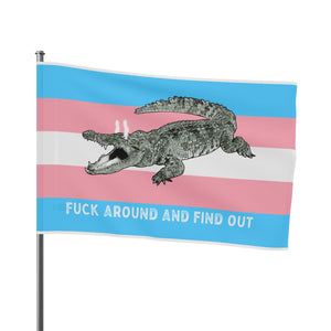 Transgender "Fuck Around and Find Out" Gator Rage LGBT PRIDE Flag 2024 Home Decor - Gemmed Firefly