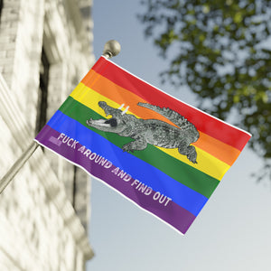 Gay PRIDE Rainbow Fuck Around and Find Out Gator Rage Flag Home Decor - Gemmed Firefly