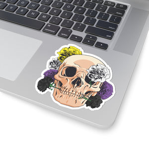 Skull with Non-Binary Flowers Kiss-Cut Sticker