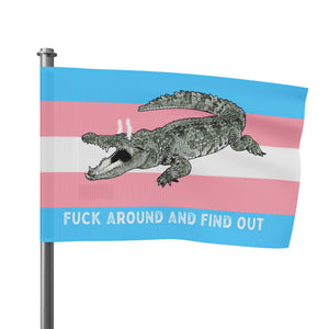 Transgender "Fuck Around and Find Out" Gator Rage LGBT PRIDE Flag 2024 Home Decor - Gemmed Firefly