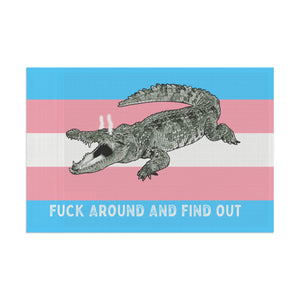 Transgender "Fuck Around and Find Out" Gator Rage LGBT PRIDE Flag 2024 Home Decor - Gemmed Firefly