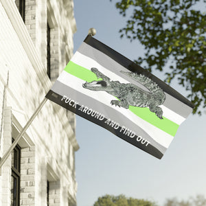 Agender PRIDE Fuck Around and Find Out Gator Rage Flag Home Decor - Gemmed Firefly