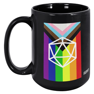 Progressive LGBT Pride Flag D20 Black Mug Ceramic Mugs - Gemmed Firefly