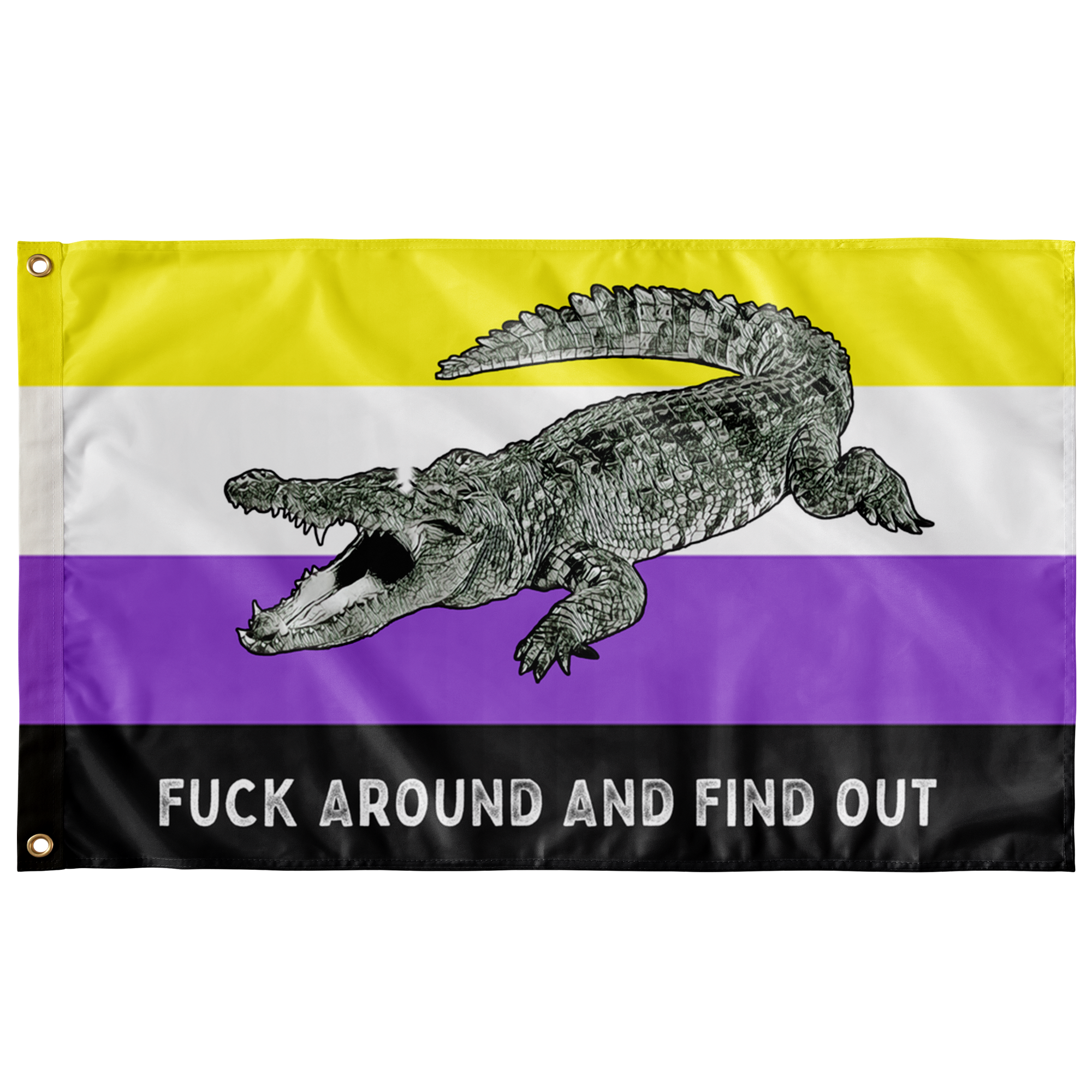 Nonbinary PRIDE Fuck Around and Find Out Gator Rage Flag Flags  - Gemmed Firefly