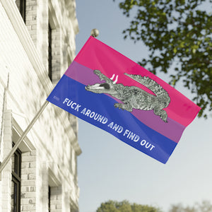 Bisexual Gator Flag "Fuck Around and Find Out" PRIDE Flag 2024 Home Decor  - Gemmed Firefly