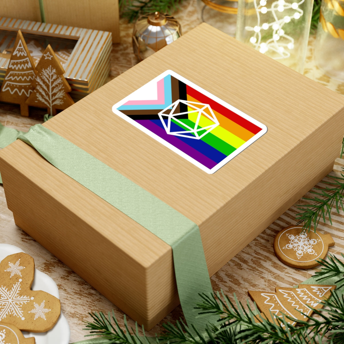 Pride Progress Dice Sticker — LGBTQ+ Rainbow D20 Kiss-Cut Sticker Paper products - Gemmed Firefly