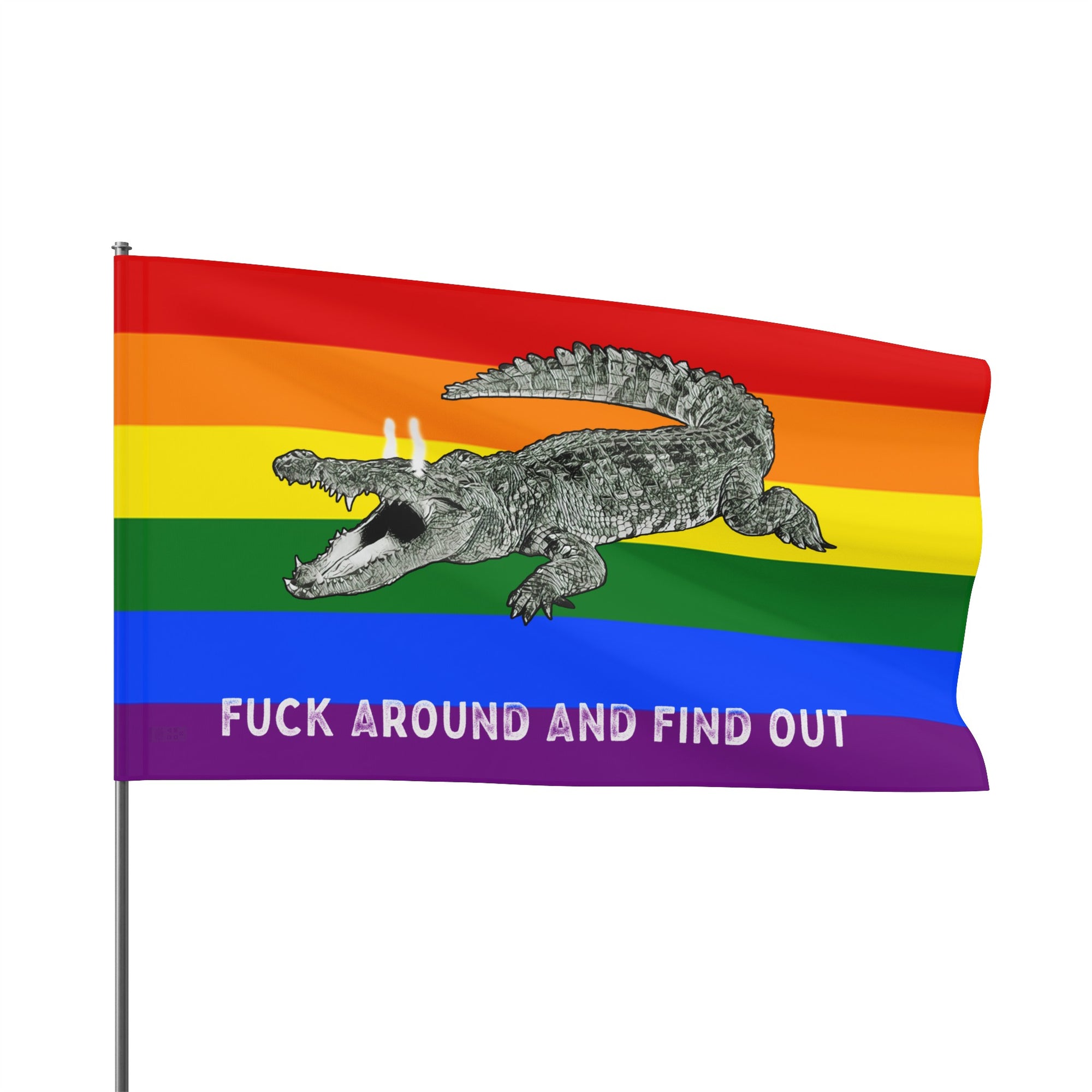 Gay PRIDE Rainbow Fuck Around and Find Out Gator Rage Flag Home Decor  - Gemmed Firefly