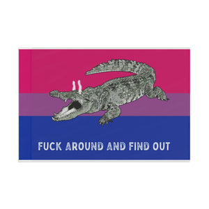 Bisexual Gator Flag "Fuck Around and Find Out" PRIDE Flag 2024 Home Decor  - Gemmed Firefly