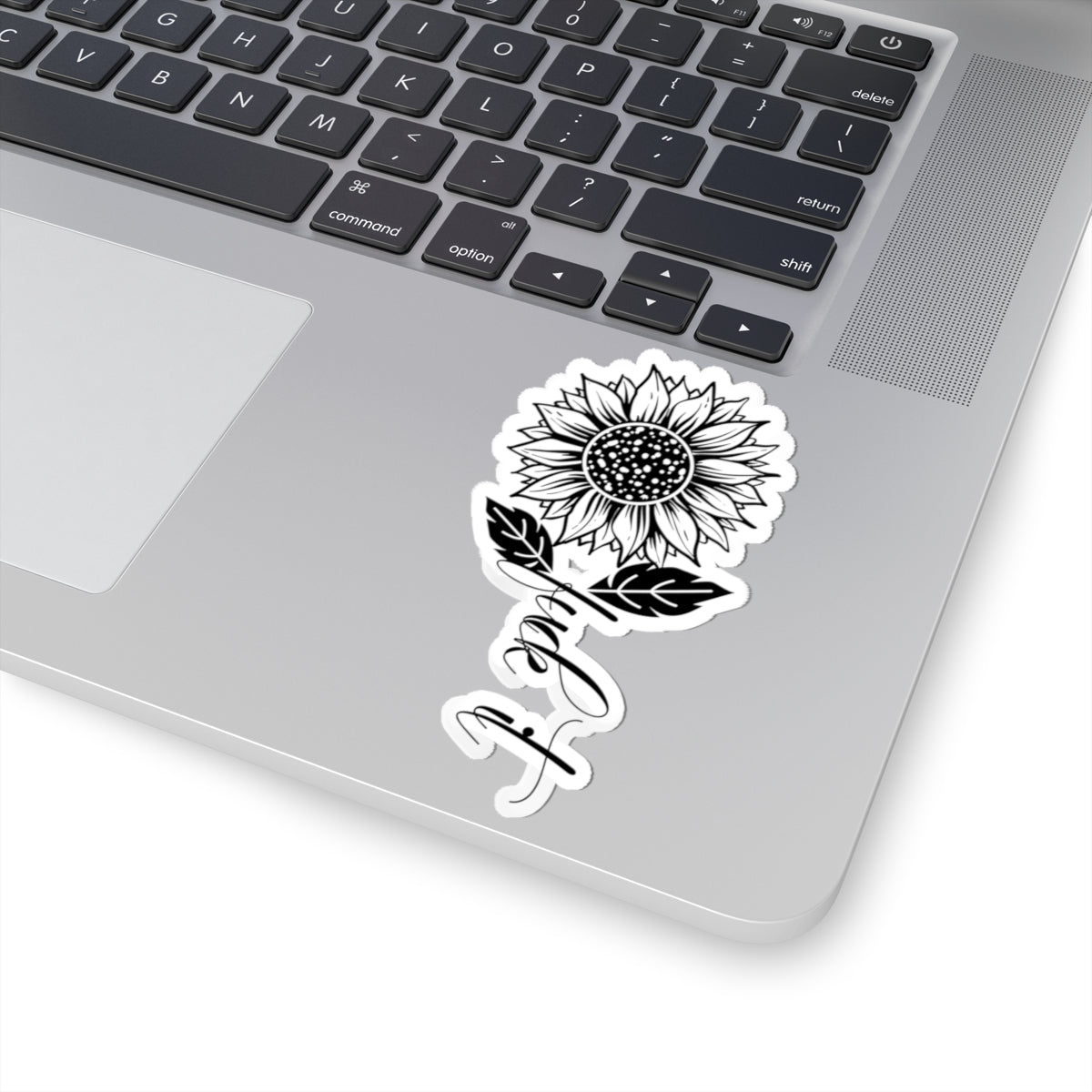 Sunflower 'fuck it' Script Kiss-Cut Sticker — Black Floral Laptop Decal