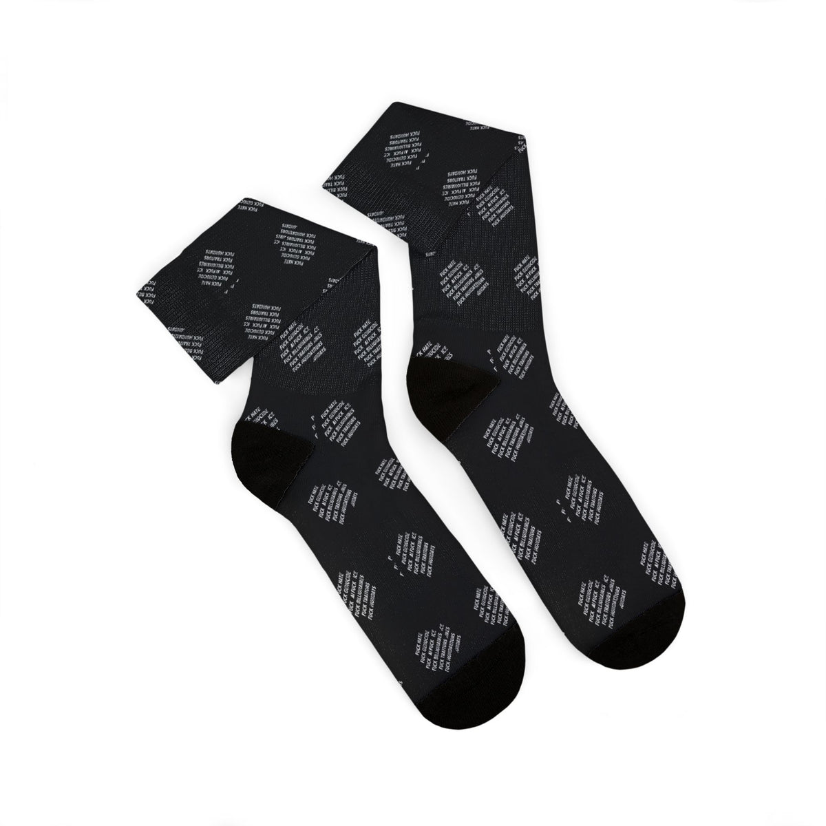 F*ck Hate Sublimation Crew Socks — Subtle Script Dot Pattern
