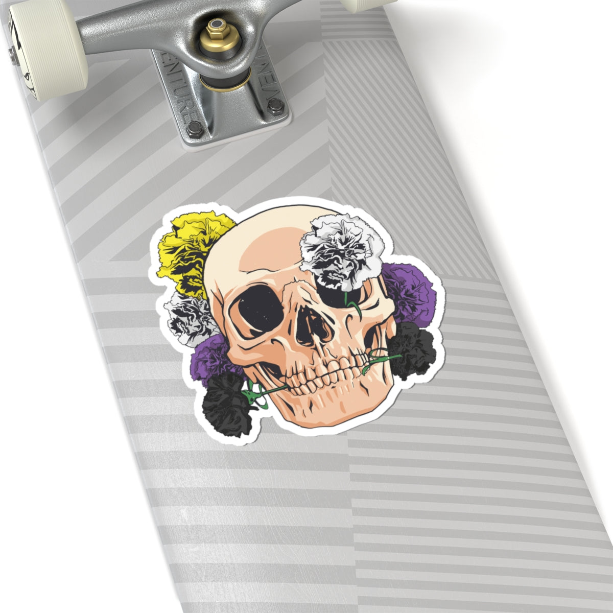 Skull with Non-Binary Flowers Kiss-Cut Sticker