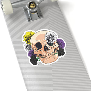 Skull with Non-Binary Flowers Kiss-Cut Sticker
