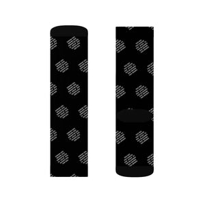 F*ck Hate Sublimation Crew Socks — Subtle Script Dot Pattern