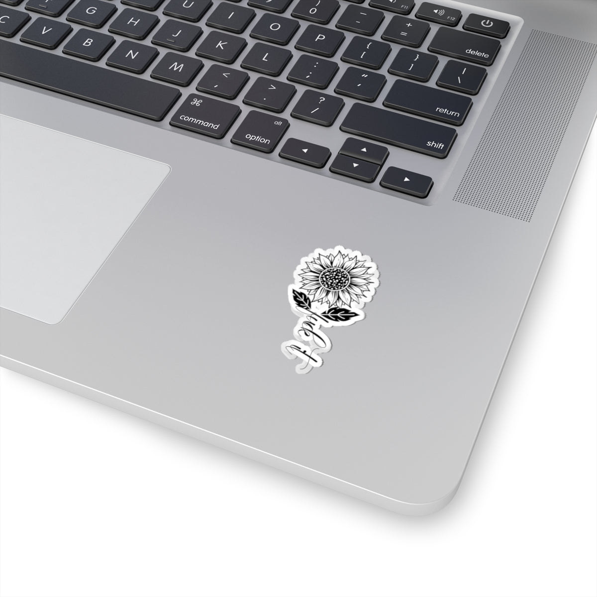 Sunflower 'fuck it' Script Kiss-Cut Sticker — Black Floral Laptop Decal