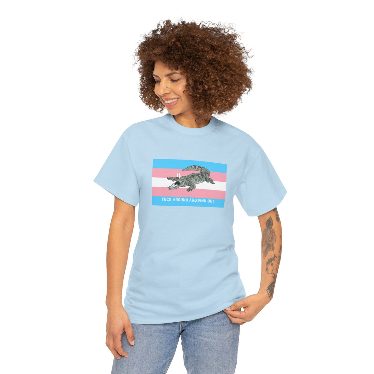Transgender "Fuck Around and Find Out" Gator Rage LGBT PRIDE Flag T-Shirt T-Shirt - Gemmed Firefly