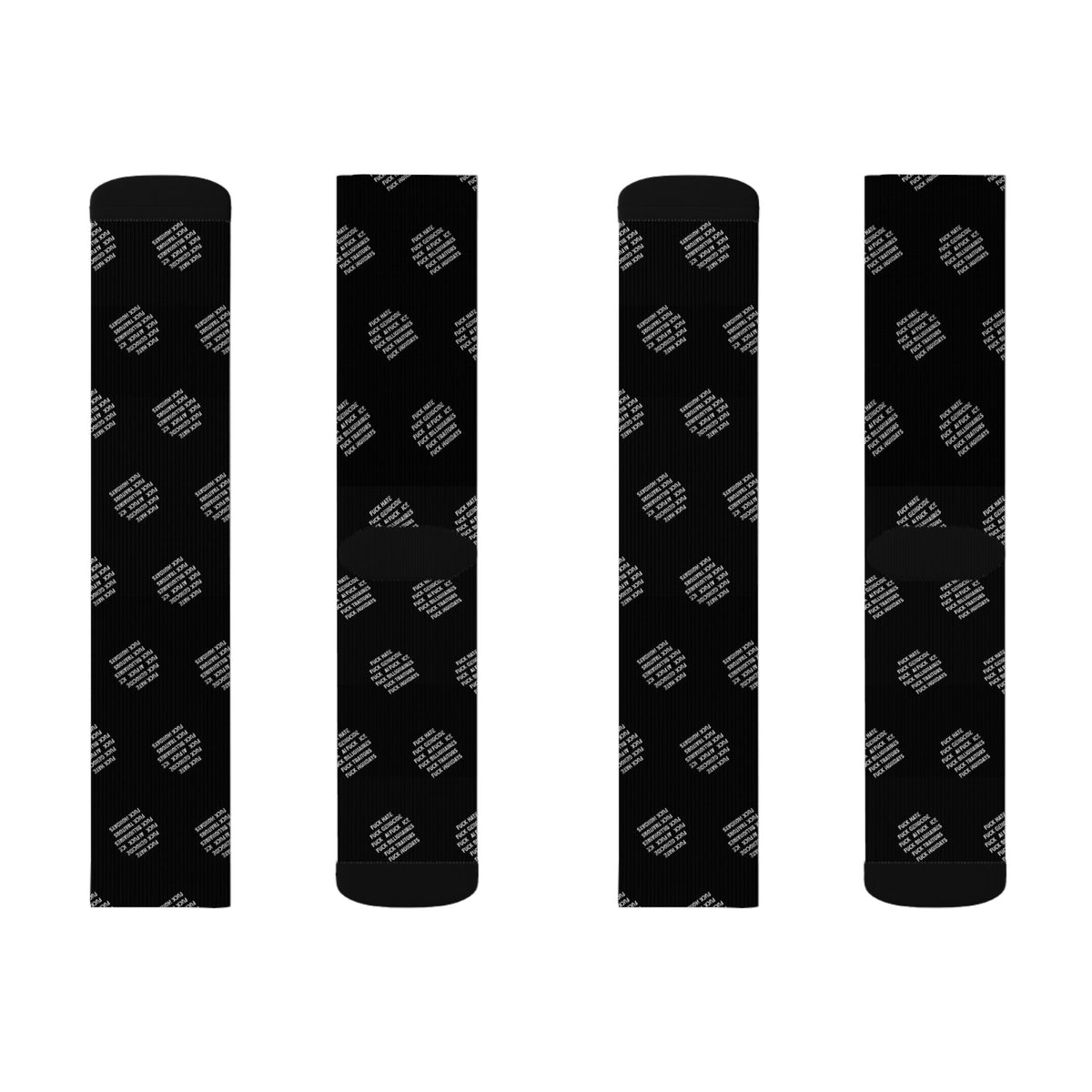F*ck Hate Sublimation Crew Socks — Subtle Script Dot Pattern