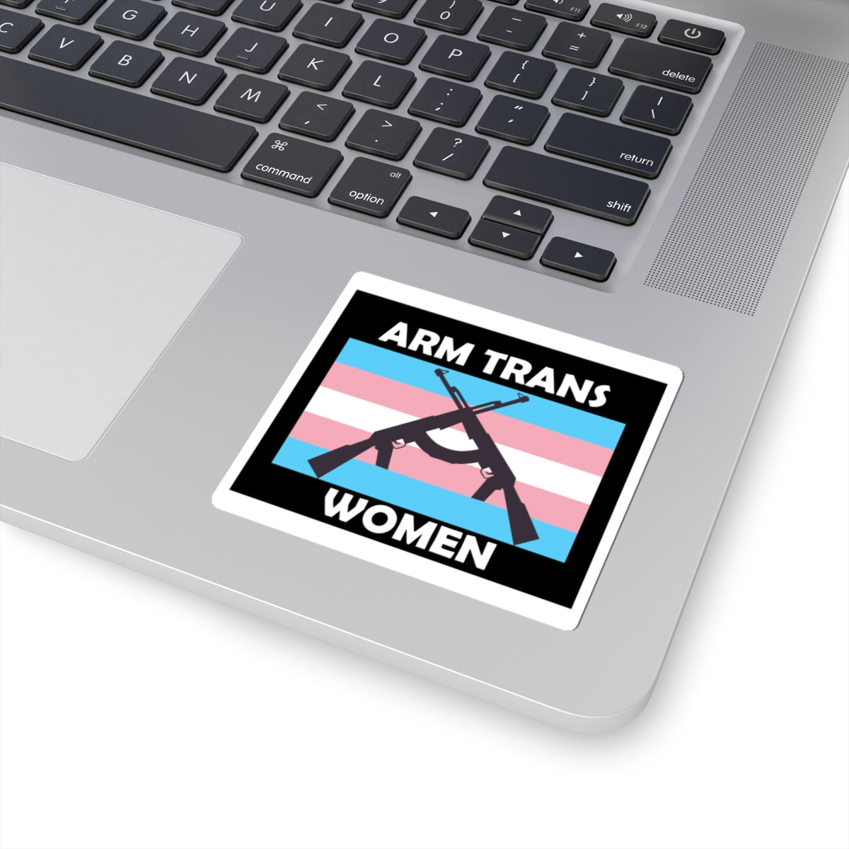 Arm Trans Women Sticker — Transgender Pride Flag with Crossed Rifles Vinyl Kiss-Cut Sticker