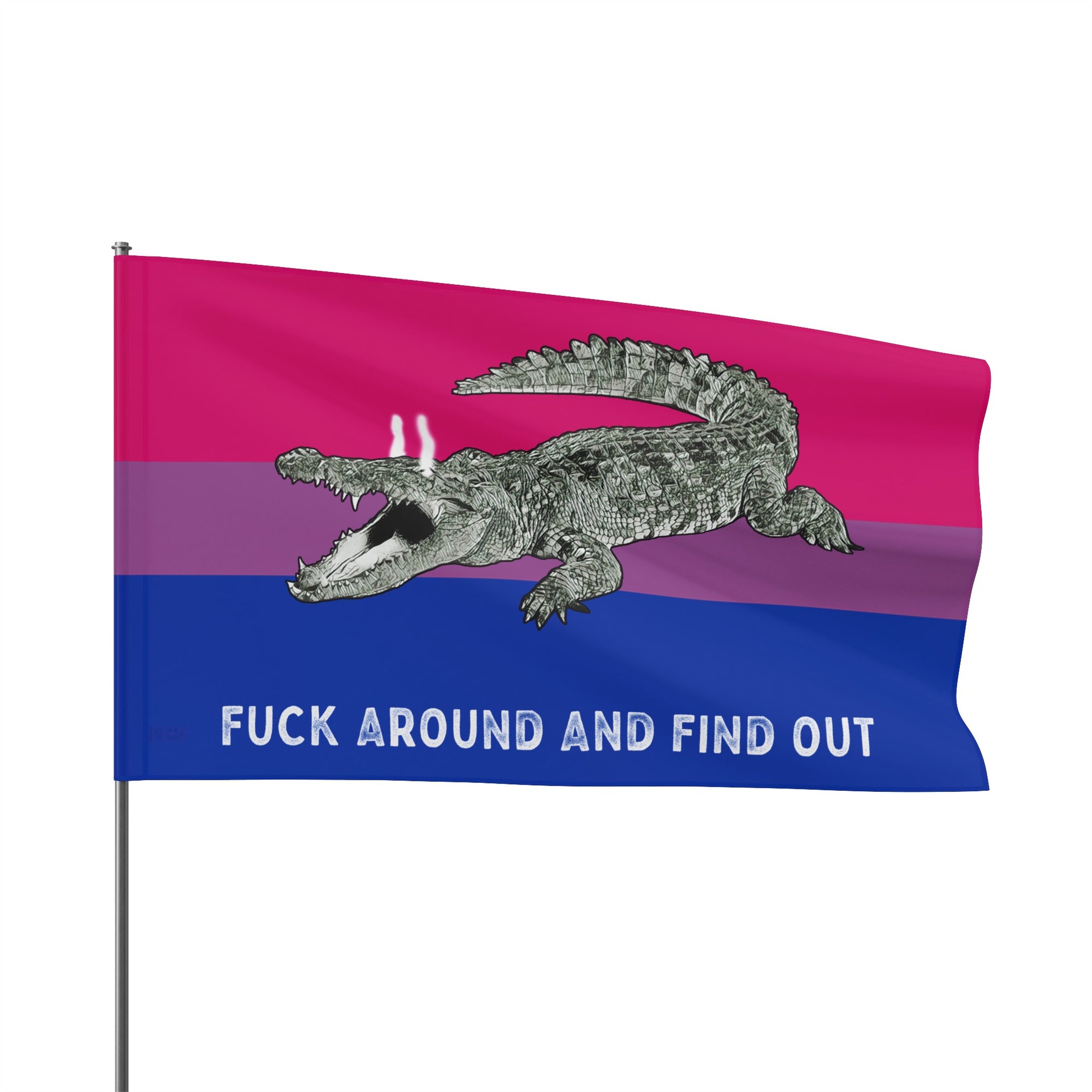 Bisexual Gator Flag "Fuck Around and Find Out" PRIDE Flag 2024 Home Decor  - Gemmed Firefly