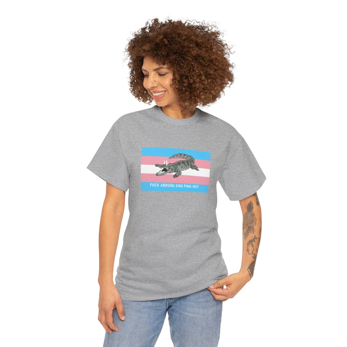 Transgender "Fuck Around and Find Out" Gator Rage LGBT PRIDE Flag T-Shirt T-Shirt - Gemmed Firefly