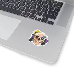 Skull with Non-Binary Flowers Kiss-Cut Sticker
