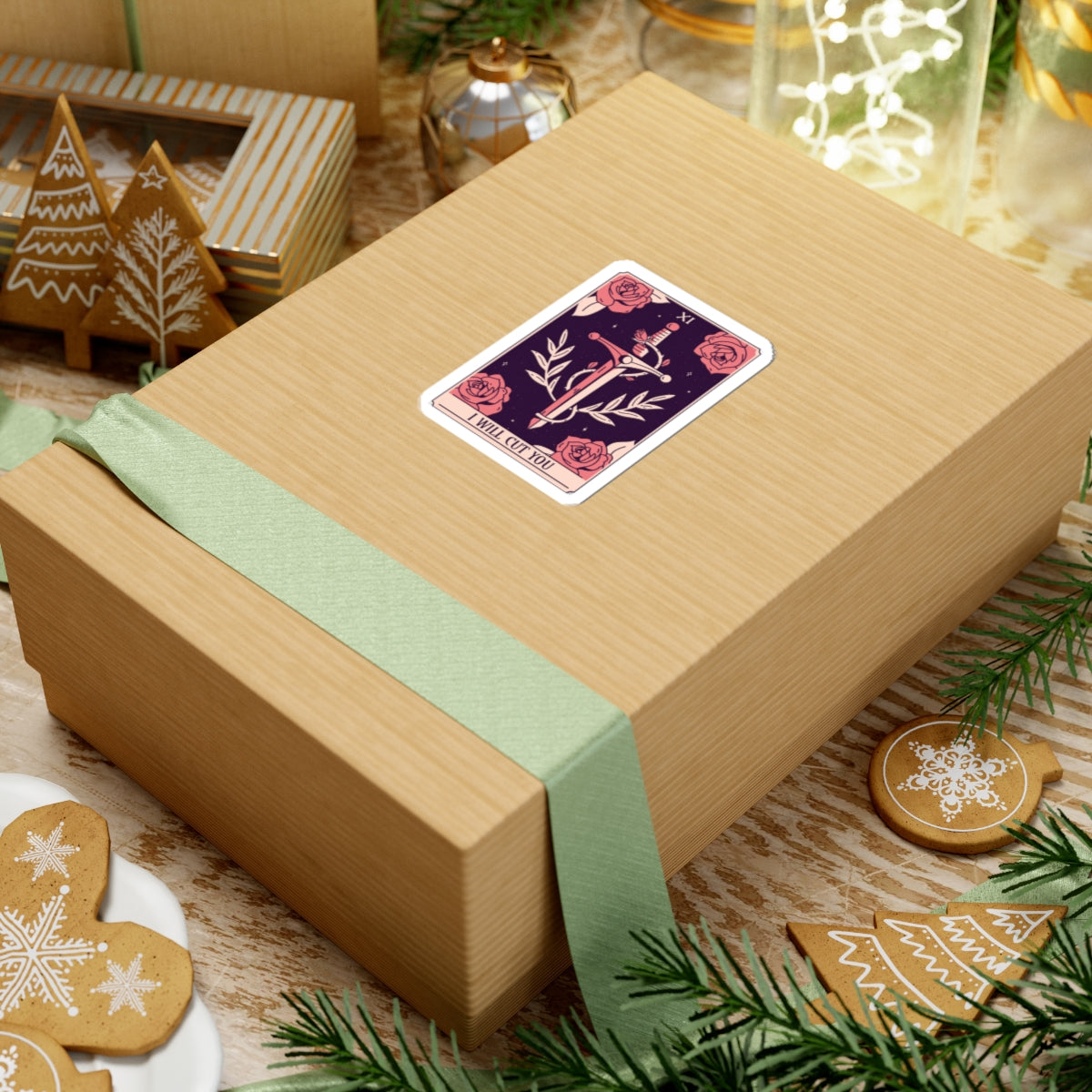 Tarot Dagger Sticker — "I Will Cut You" Floral Knife Kiss-Cut Sticker