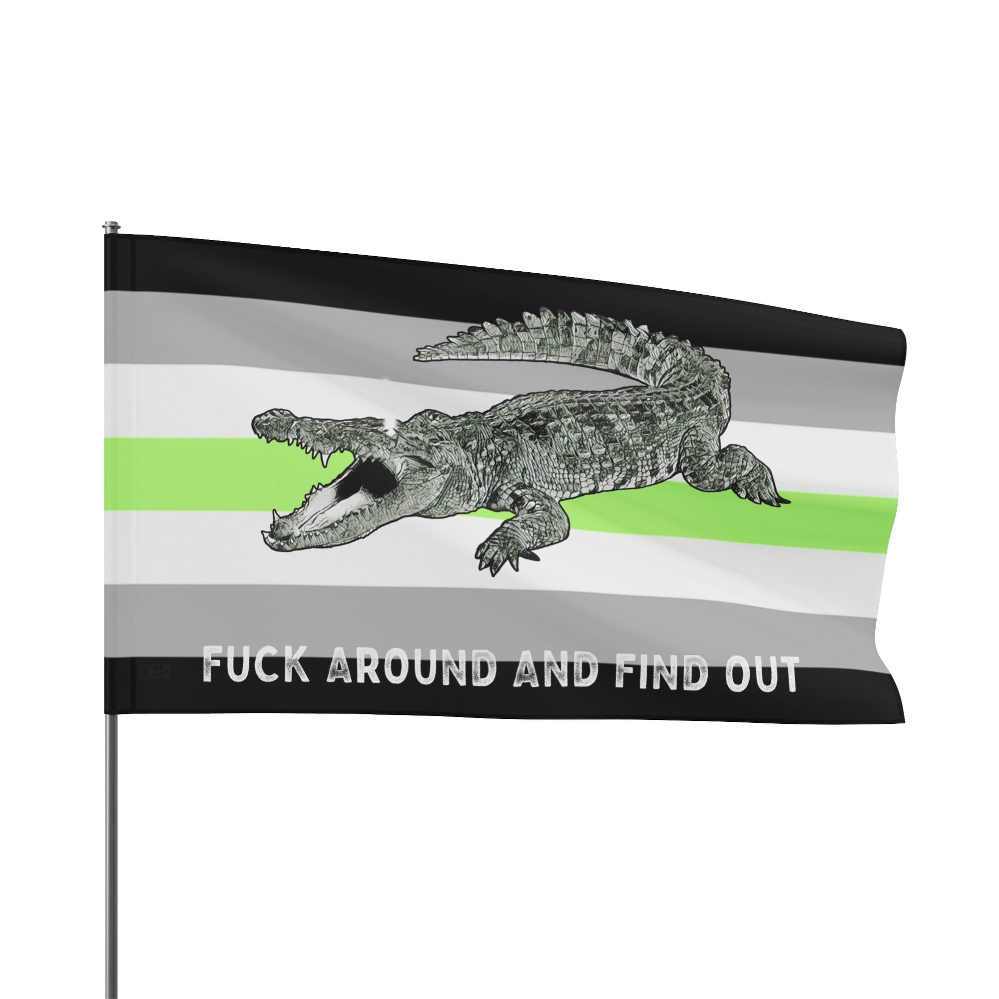 Agender PRIDE Fuck Around and Find Out Gator Rage Flag Home Decor  - Gemmed Firefly