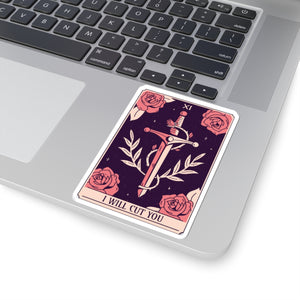 Tarot Dagger Sticker — "I Will Cut You" Floral Knife Kiss-Cut Sticker