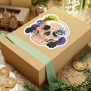 Skull with Non-Binary Flowers Kiss-Cut Sticker