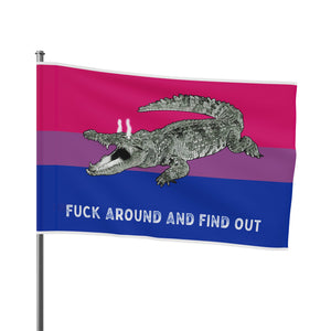 Bisexual Gator Flag "Fuck Around and Find Out" PRIDE Flag 2024 Home Decor  - Gemmed Firefly