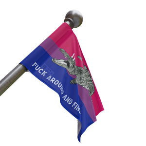 Bisexual Gator Flag "Fuck Around and Find Out" PRIDE Flag 2024 Home Decor  - Gemmed Firefly