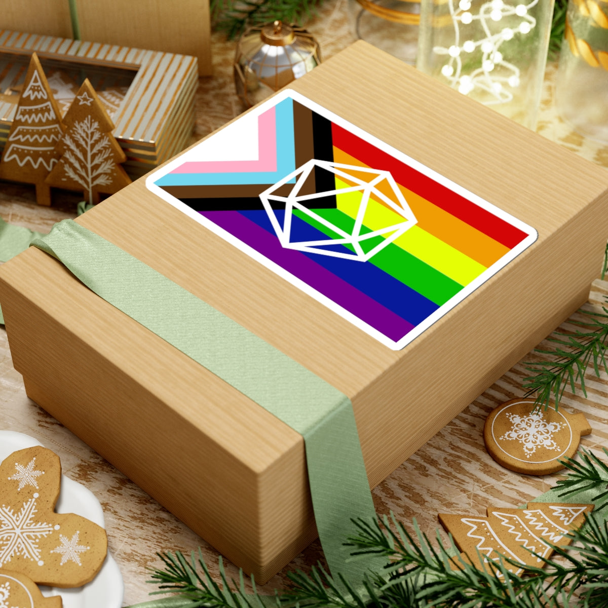 Pride Progress Dice Sticker — LGBTQ+ Rainbow D20 Kiss-Cut Sticker Paper products - Gemmed Firefly