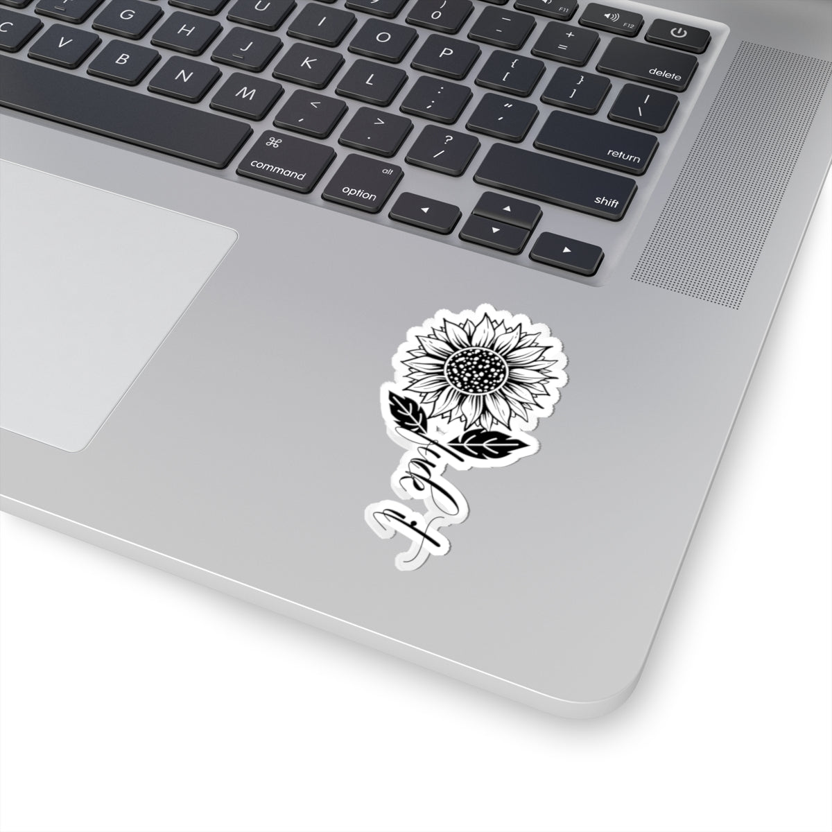 Sunflower 'fuck it' Script Kiss-Cut Sticker — Black Floral Laptop Decal