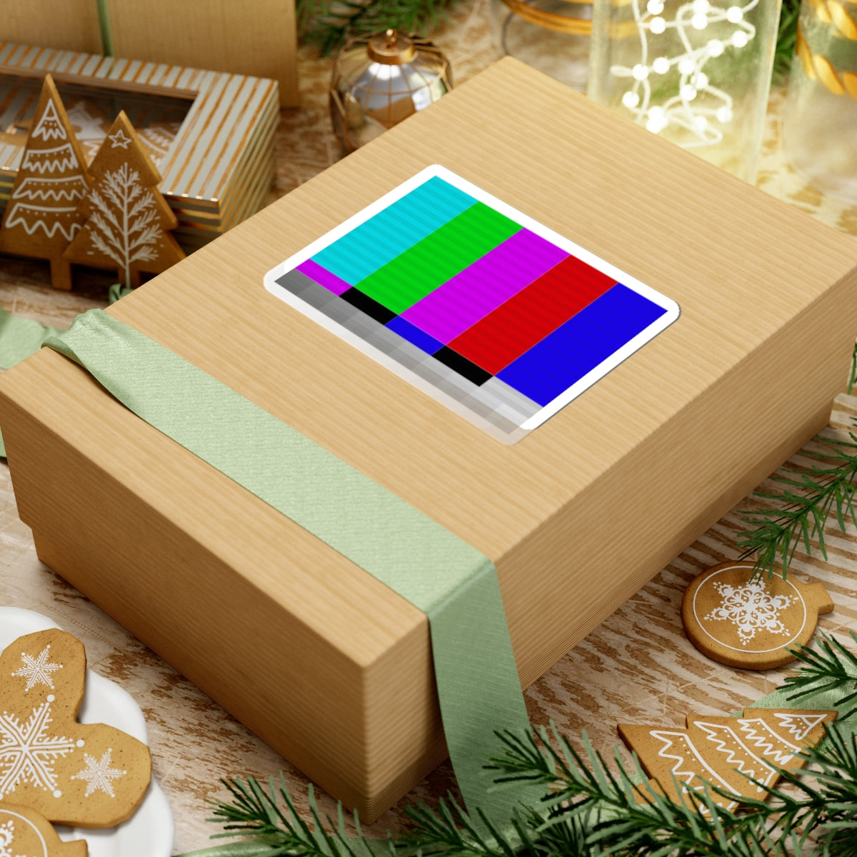 Test Pattern TV Glitch Kiss-Cut Sticker — Retro TV Color Bars Decal