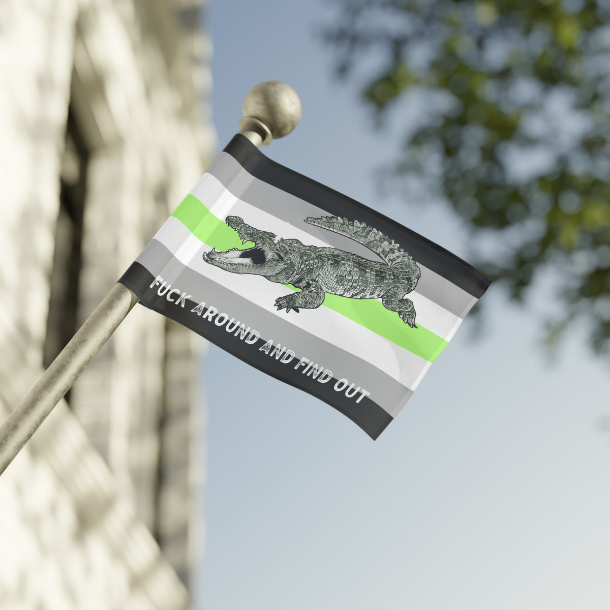 Agender PRIDE Fuck Around and Find Out Gator Rage Flag Home Decor  - Gemmed Firefly