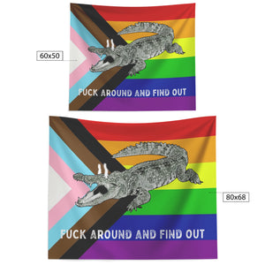 Progressive PRIDE Fuck Around and Find Out Gator Flag LGBT Tapestry Wall Art  - Gemmed Firefly
