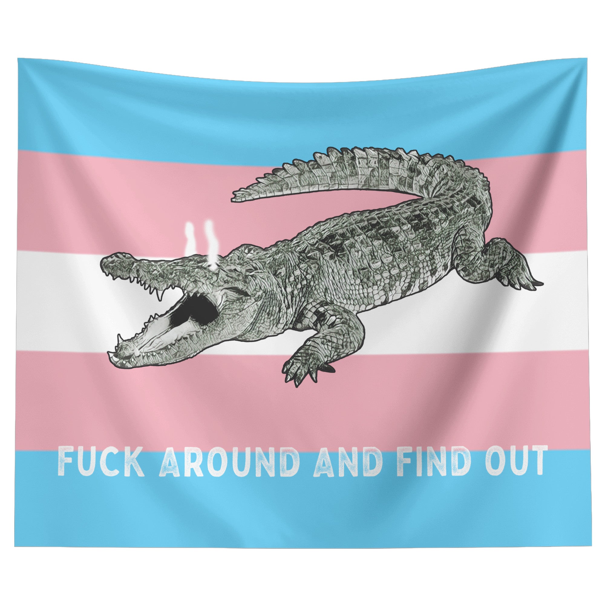 Transgender Gator Flag "Fuck Around and Find Out" Tapestry Wall Art  - Gemmed Firefly