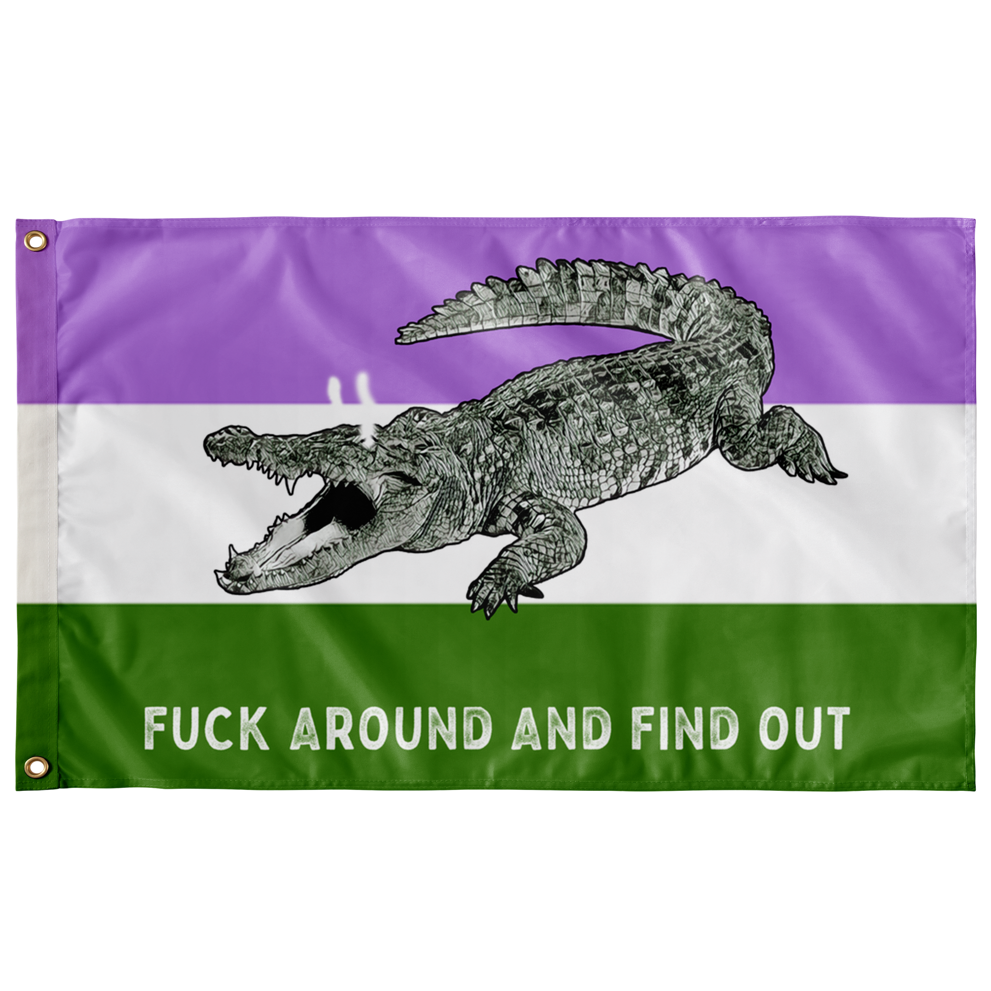 Military Green Fuck Around and Find Out Gator Rage Flag - Gemmed