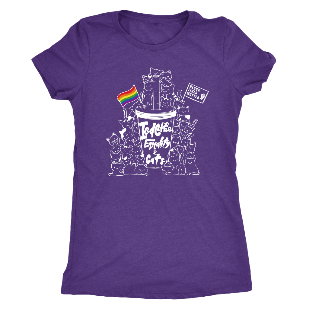 Iced Coffee, Equality, and Cats Kawaii Doodle T-shirt  - Gemmed Firefly