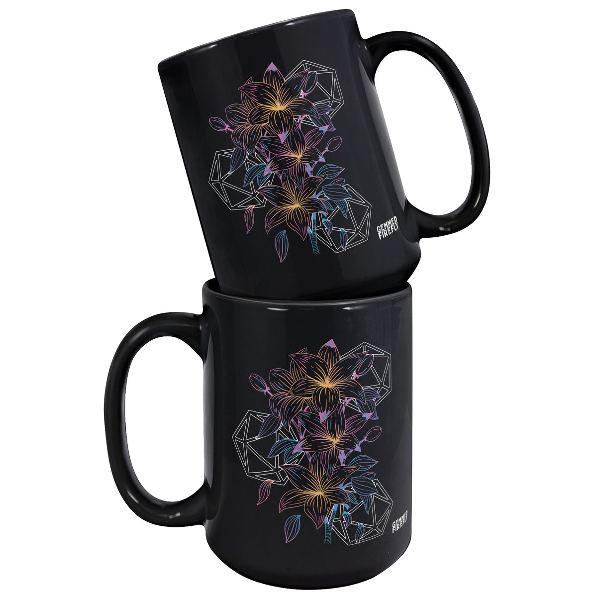 Lilies and Luck Black Mug Ceramic Mugs  - Gemmed Firefly