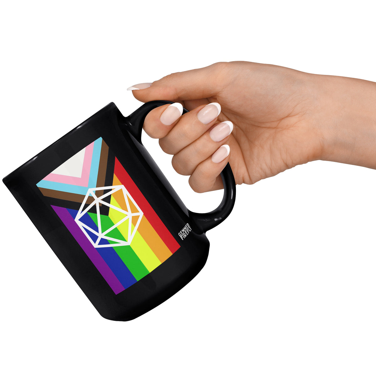 Progressive LGBT Pride Flag D20 Black Mug Ceramic Mugs  - Gemmed Firefly