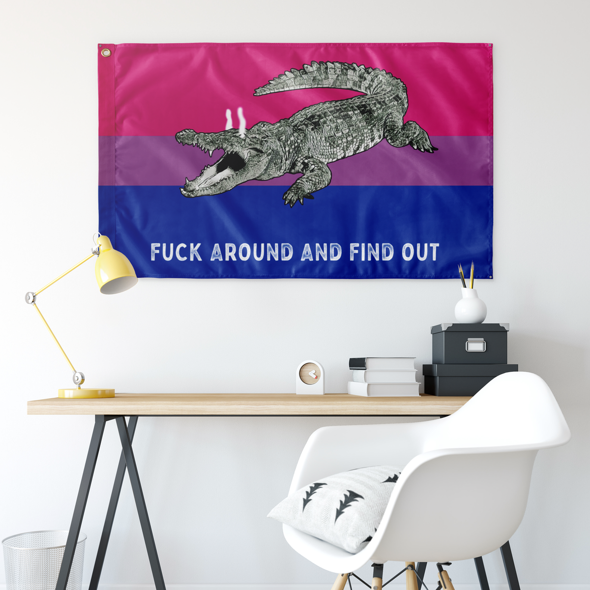 Bisexual PRIDE Fuck Around and Find Out Gator Rage Flag Flags  - Gemmed Firefly